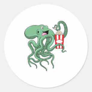 Octopus met Popcorn Ronde Sticker
