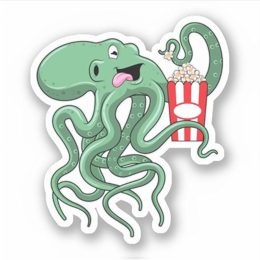 Octopus met Popcorn Sticker (Voorkant)