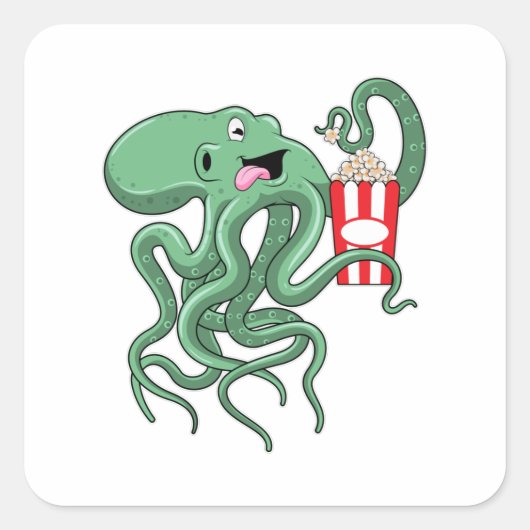 Octopus met Popcorn Vierkante Sticker (Voorkant)