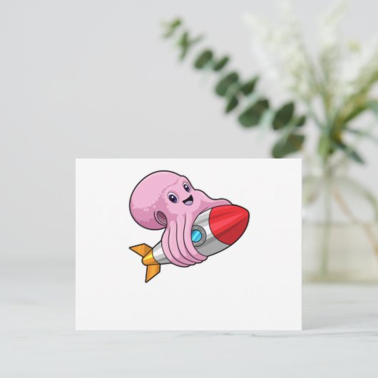 Octopus met raket briefkaart (Staand voorkant)