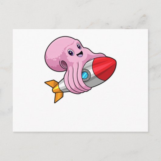Octopus met raket briefkaart (Voorkant)