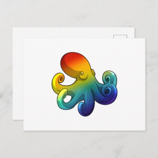 Octopus met Regenboog Briefkaart (Voorkant / Achterkant)