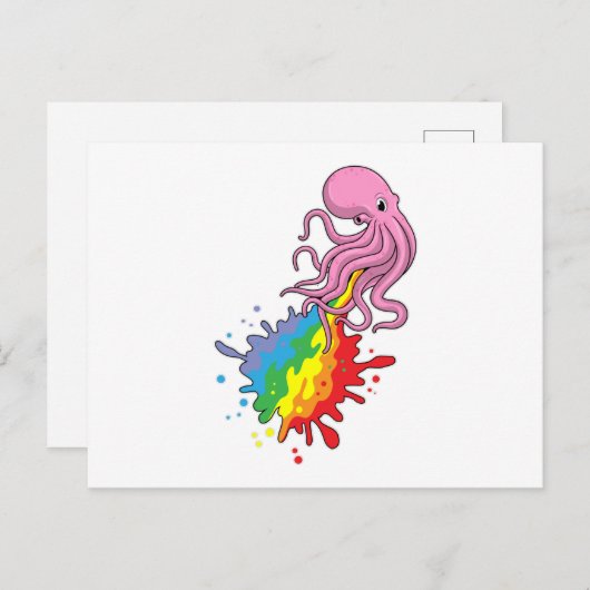 Octopus met Regenboog Briefkaart (Voorkant / Achterkant)