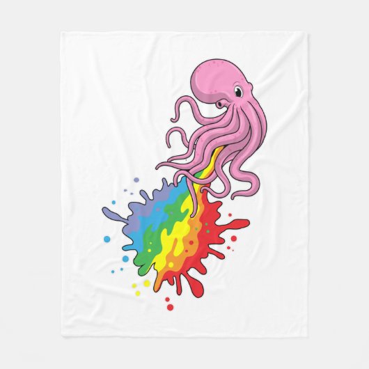 Octopus met regenboog fleece deken (Voorkant)