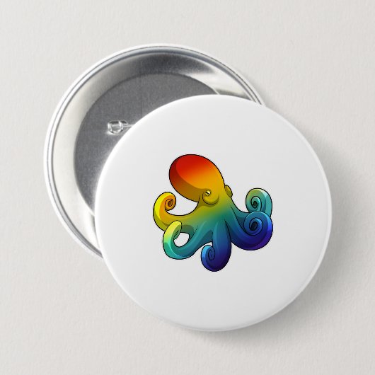 Octopus met regenboog ronde button 7,6 cm (Voorkant /achterkant)