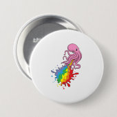 Octopus met regenboog ronde button 7,6 cm (Voorkant /achterkant)