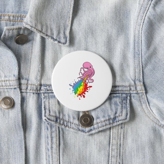 Octopus met regenboog ronde button 7,6 cm (In situ)