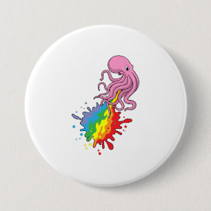 Octopus met regenboog ronde button 7,6 cm