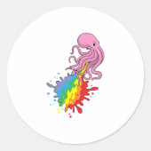 Octopus met regenboog ronde sticker (Voorkant)