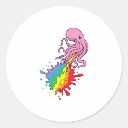 Octopus met regenboog ronde sticker (Voorkant)