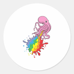 Octopus met regenboog ronde sticker
