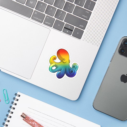 Octopus met regenboog sticker (Laptop met iPhone)