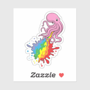 Octopus met regenboog sticker