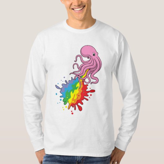 Octopus met regenboog t-shirt (Voorkant)