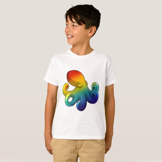 Octopus met regenboog t-shirt (Voorkant volledig)