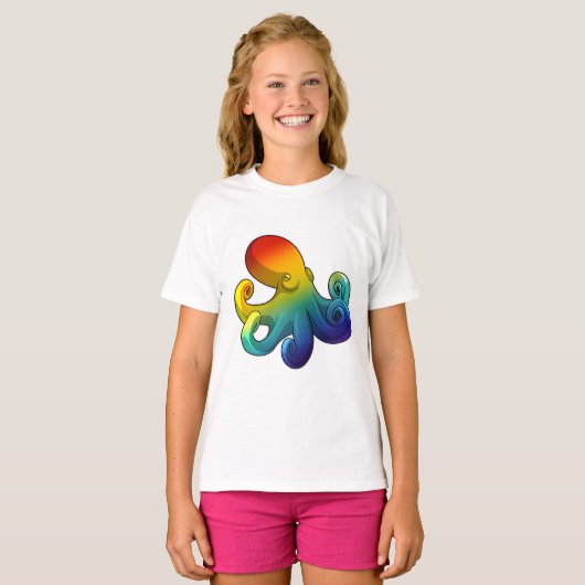 Octopus met regenboog t-shirt (Voorkant volledig)