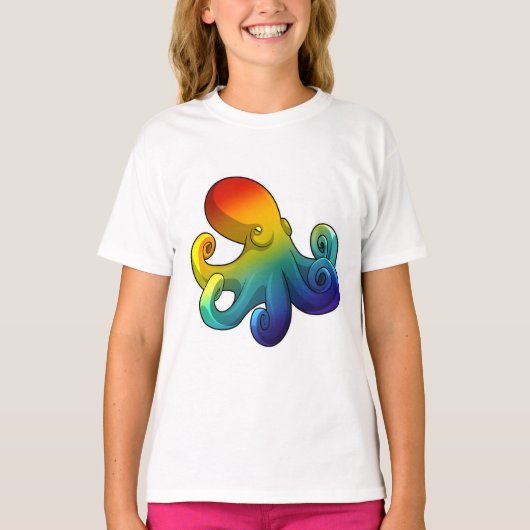 Octopus met regenboog t-shirt (Voorkant)