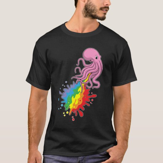 Octopus met regenboog t-shirt (Voorkant)