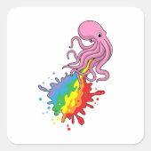 Octopus met regenboog vierkante sticker (Voorkant)