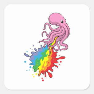 Octopus met regenboog vierkante sticker