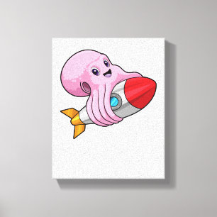 Octopus met Rocket Canvas Afdruk