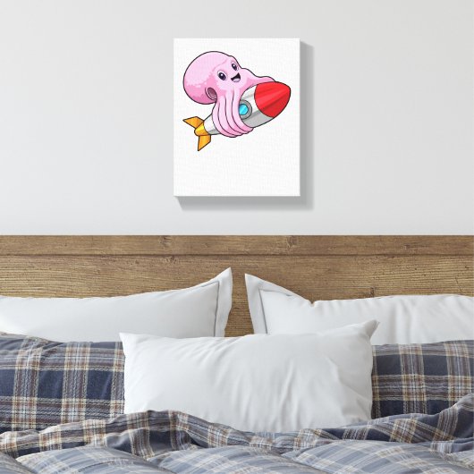 Octopus met Rocket Canvas Afdruk (Insitu (Slaapkamer))