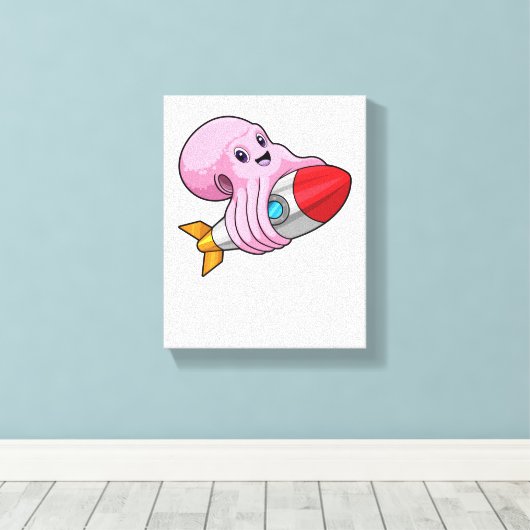 Octopus met Rocket Canvas Afdruk (Insitu (Houten vloer))