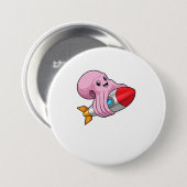 Octopus met Rocket Ronde Button 7,6 Cm (Voorkant /achterkant)