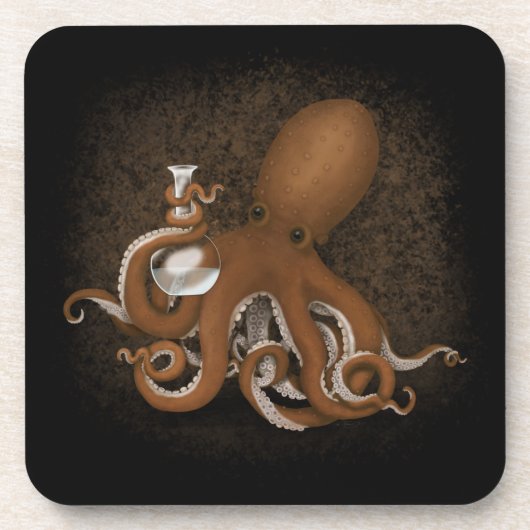 octopus met scheikundige kolf Steampunk Science Bier Onderzetter (Voorkant)