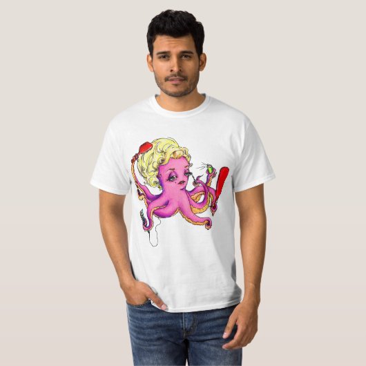Octopus met schoonheidsproducten t-shirt (Voorkant volledig)