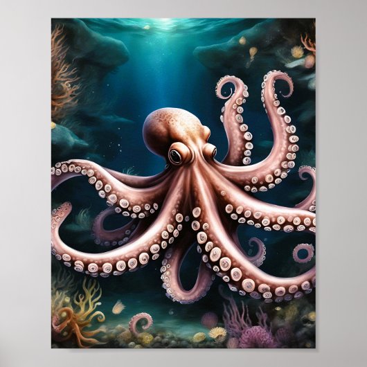 Octopus met surrealistische diepten poster (Voorkant)