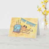 Octopus met taart Happy Birthday Kaart (Gele Bloem)