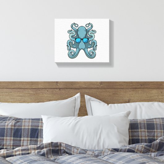 Octopus met zonnebril canvas afdruk (Insitu (Slaapkamer))