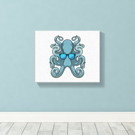 Octopus met zonnebril canvas afdruk (Insitu (Houten vloer))