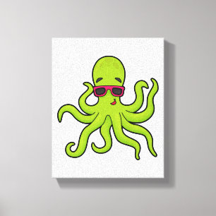 Octopus met zonnebril canvas afdruk