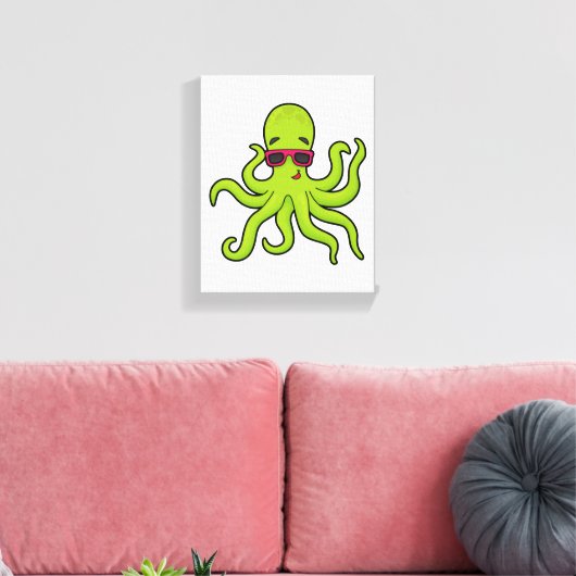 Octopus met zonnebril canvas afdruk (Insitu (Woonkamer))