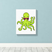Octopus met zonnebril canvas afdruk (Insitu (Houten vloer))