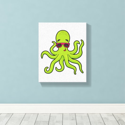 Octopus met zonnebril canvas afdruk (Insitu (Houten vloer))