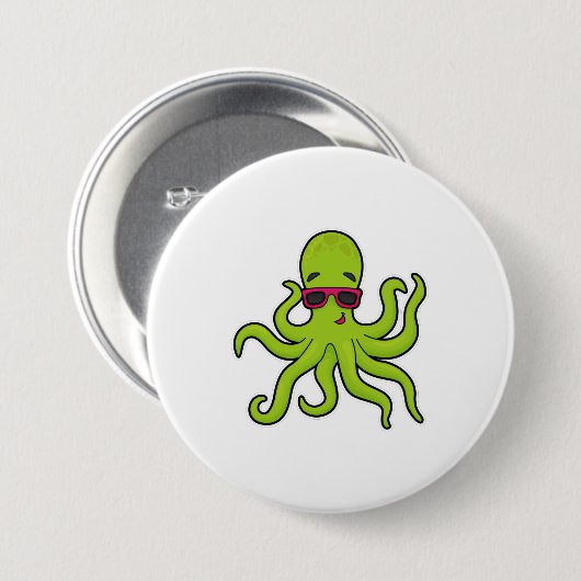 Octopus met zonnebril ronde button 7,6 cm (Voorkant /achterkant)