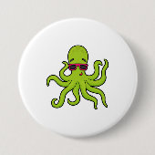 Octopus met zonnebril ronde button 7,6 cm (Voorkant)