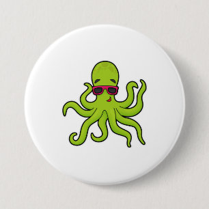 Octopus met zonnebril ronde button 7,6 cm