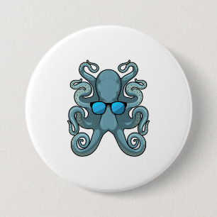 Octopus met zonnebril ronde button 7,6 cm