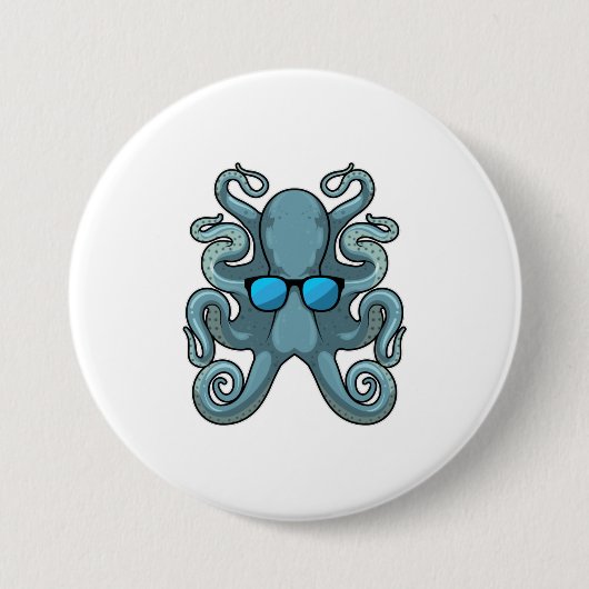 Octopus met zonnebril ronde button 7,6 cm (Voorkant)