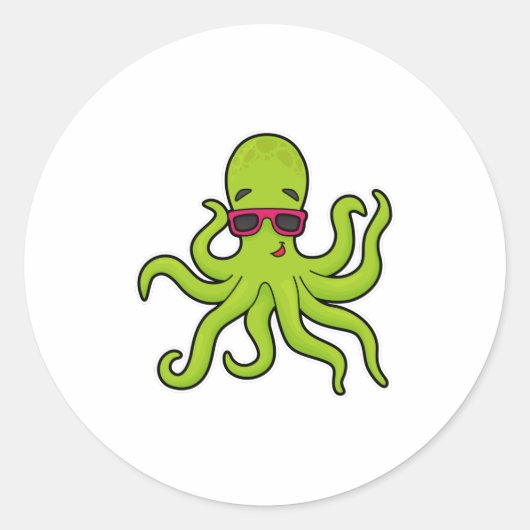 Octopus met zonnebril ronde sticker (Voorkant)