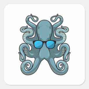 Octopus met zonnebril vierkante sticker