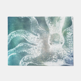 Octopus Midnight Blue Blauwgroen Waterverf kunst Deurmat