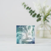 Octopus Midnight Blue Blauwgroen Waterverf  kunst Vierkante Visitekaartje (Staand voorkant)