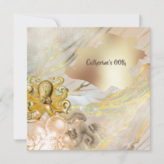 Octopus modern faux goudoceaankoraal-nautisch kaart (Voorkant)