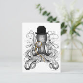 Octopus Monocle Bowler Pet Curiositeit Briefkaart (Staand voorkant)