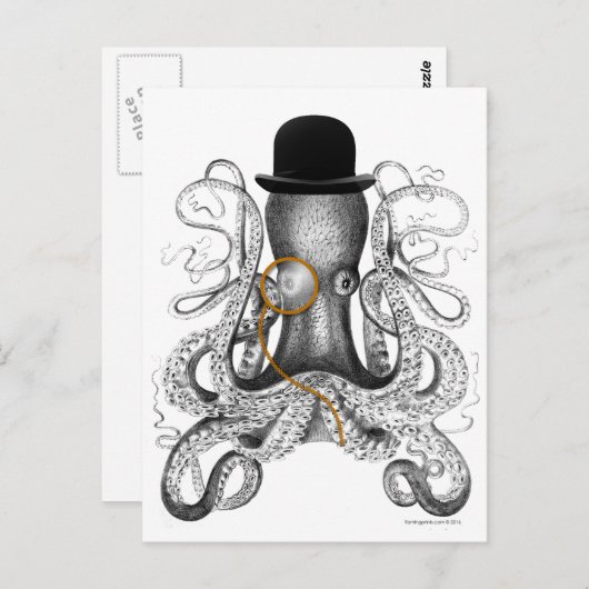 Octopus Monocle Bowler Pet Curiositeit Briefkaart (Voorkant / Achterkant)